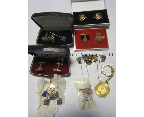 FOOTBALL CUFFLINKS AND PIN BADGES         Three sets of boxed cufflinks from the F.A., one pair of boxed Football League &amp