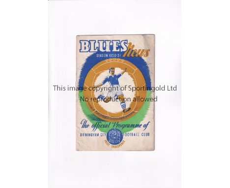 MANCHESTER UNITED   Programme for the away FA Cup tie v Birmingham City 24/2/51, creased.   Fair