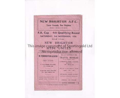 NEW BRIGHTON V HYDE UNITED 1956 FA CUP       Programme for the tie at New Brighton 3/11/1956, slightly creased.     Generally
