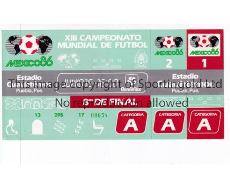 1986 WORLD CUP      Unused ticket for Argentina v Uruguay 16/6/1986 at the Cuauhtemoc Stadium. Staple holes on the left.   Ge