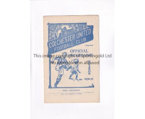 COLCHESTER UNITED 1950-1 / FIRST LEAGUE SEASON        Programme for the home League match v Crystal Palace 30/12/1950, staple