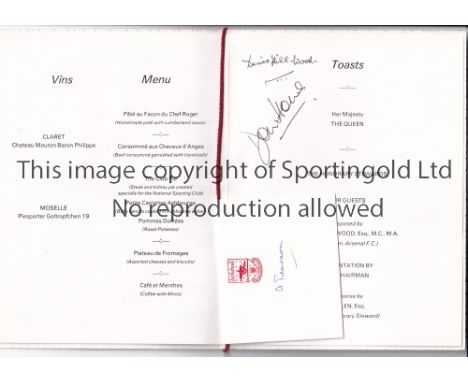 ARSENAL / AUTOGRAPHS      Menu for the Honorary Stewards Dinner and Cabaret 4/12/1978 signed inside by Don Howe and Denis Hil