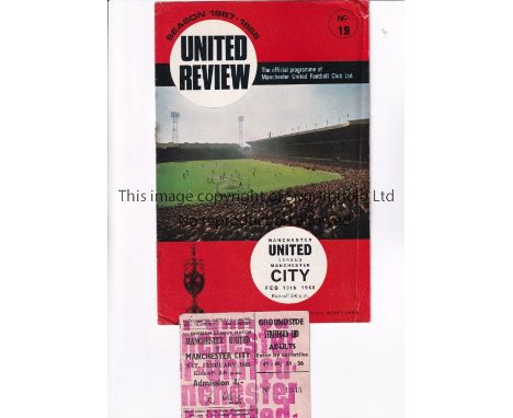 MANCHESTER UNITED      Programme and ticket for the scheduled home match v Manchester City 10/2/1968 which was postponed, bot