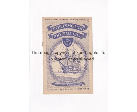 PORTSMOUTH V CHARLTON ATHLETIC 1953      Programme for the Football Combination Cup tie at Portsmouth 10/10/1953.     Good