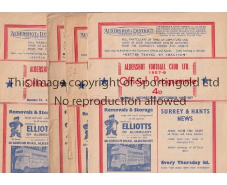 ALDERSHOT      Six home programmes for the season 1957/8 v Southend, Crystal Palace, Brentford, The Army, Millwall and Bourne
