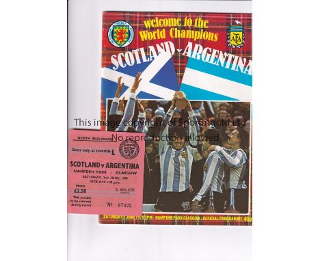 DIEGO MARADONA / FIRST INTERNATIONAL GOAL      Programme and ticket for Scotland v Argentina 2/6/1979 at Hampden Park.     Go