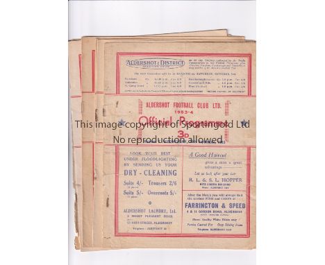 ALDERSHOT      Five home programmes for the season 1953/4 v Newport County, Bournemouth, Brighton, Leyton Orient, Southend Un