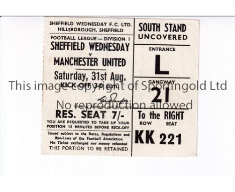 MANCHESTER UNITED TICKET   Ticket for the away match v Sheffield Wednesday 31/8/68.   Good