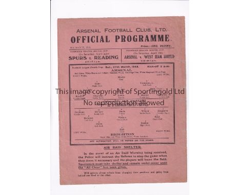 ARSENAL   Single sheet programme for the home FLS Cup tie v Brighton on 27/3/1943, slightly folded in four.  Generally good 