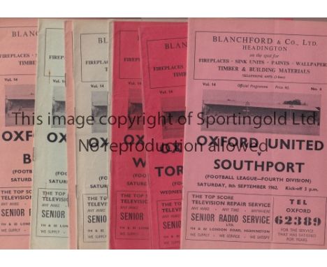 OXFORD UNITED 1962-3 / FIRST LEAGUE SEASON        Nine home League programmes for their first League season v Exeter, Chester