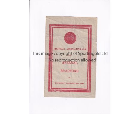 ARSENAL      Pirate programme issued by Ben Williams for the home FA Cup tie v Bradford Park Avenue 10/1/1948, small paper lo