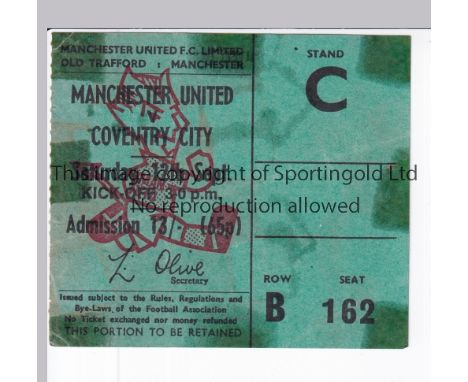 MANCHESTER UNITED       Ticket for the home league match v Coventry City 12/9/1970, tape marks.     Fair