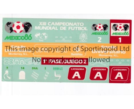 1986 WORLD CUP       Unused ticket for Portugal v Poland 7/6 at the University Stadium, Monterrey. Staple holes on the left. 