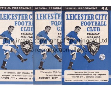LEICESTER CITY     Three home programmes v Arsenal 59/60, folded and both for the 1961/2 ECWC ties v Glenavon, writing on the