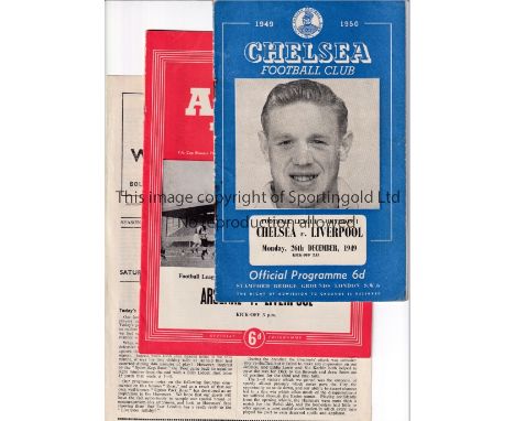 LIVERPOOL     Three programme for away League matches v Chelsea 26/12/1949, rusty staples, Arsenal 4/4/1953 and West Ham Unit
