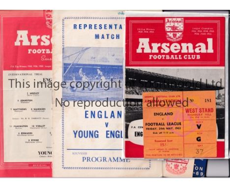 ENGLAND V YOUNG ENGLAND       Seventeen programmes for matches played at Arsenal F.C. and Chelsea F.C.: 1954, including Dunca