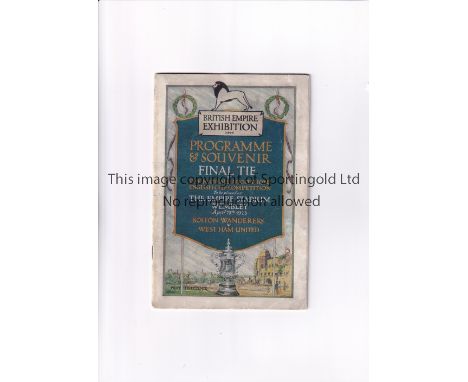1923 F.A. CUP FINAL    Official programme for Bolton Wanderers v West Ham United, first Final at Wembley, no writing, profess