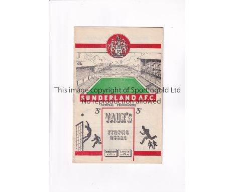 ARSENAL     Programme for the away League match v Sunderland 3/1/1953, slightly creased and team changes. Arsenal won the Lea