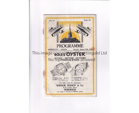 CHELSEA      Programme for the away F.A. Cup tie v Norwich City 11/1/1936, rusty staples and slight rust marks.      Generall