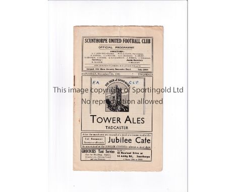 SCUNTHORPE UNITED V GOOLE TOWN 1949 FA CUP 1949/50 / LAST SEASON IN THE MIDLAND LEAGUE    Programme for the tie at  Scunthorp
