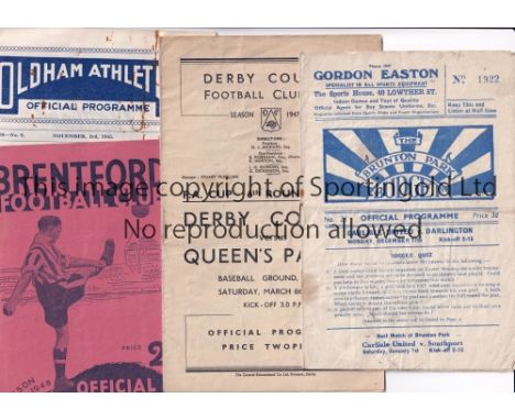 1940'S FOOTBALL PROGRAMMES      Seventeen programmes: Carlisle v Darlington 48/9, creased and slightly worn, Derby v QPR 47/8
