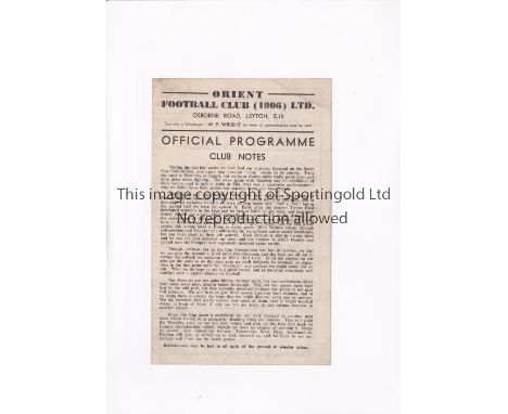 ARSENAL      Programme for the away FL South Cup tie v Orient 3/3/1945.     Generally good