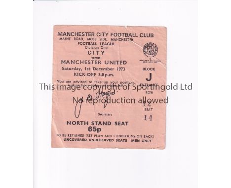 MANCHESTER UNITED     Ticket for the away League match v Manchester City scheduled for 1/12/1973 which was postponed, slightl