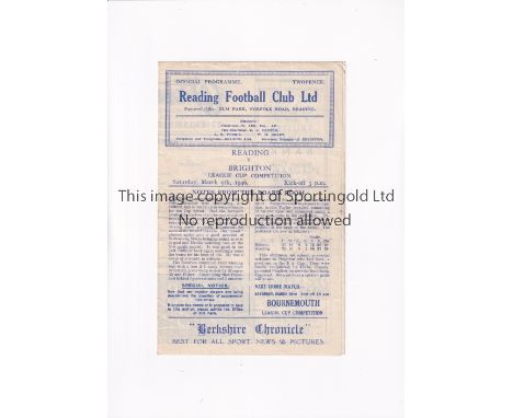 READING V BRIGHTON 1946 CUP     Programme for the League Cup tie at Reading 9/3/1946, slightly creased.     Good