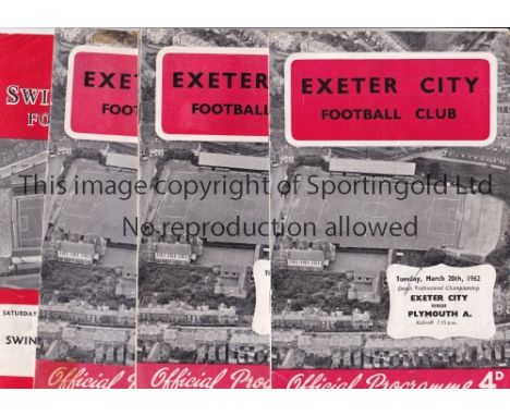 EXETER CITY      Sixteen programmes, 5 in season 1961/2, 4 homes v Plymouth, Devon Cup and 3 Friendlies v OFK Belgrade and C.