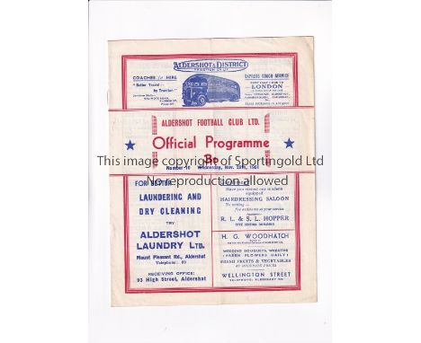 ALDERSHOT V TONBRIDGE FA CUP 1951      Programme for the tie at Aldershot 28/11/1951, folded in four.   Generally good