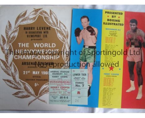 MUHAMMAD ALI V HENRY COOPER 1966 AT ARSENAL F.C.      Programme, Boxing Illustrated single sheet colour insert and ticket for