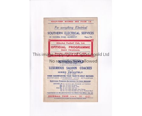 ALDERSHOT V MILLWALL 1936 FA CUP     Programme for the tie at Aldershot 28/11/1936, horizontal crease.   Generally good