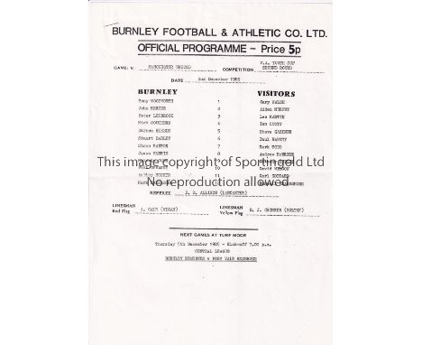 MANCHESTER UNITED      Single sheet programme for the away FA Youth Cup tie v Burnley 2/12/1985, very slight horizontal creas