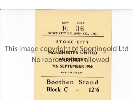 MANCHESTER UNITED TICKET   Ticket for the away match v Stoke City 7/9/66.   Good