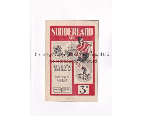 SUNDERLAND V COVENTRY CITY 1951 FA CUP      Programme for the tie at Sunderland 6/1/1951, team changes.     Generally good