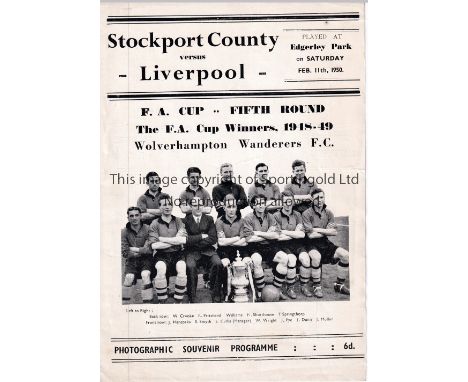 STOCKPORT COUNTY V LIVERPOOL 1950 FA CUP     Pirate programme issued by M. Walker for the tie at Stockport 11/2/1950.    Gene