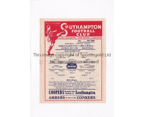 SOUTHAMPTON V MILLWALL 1946   Single sheet programme for the FL South tie at Southampton 4/5/1946, folded in four.   Generall