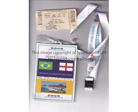 BRAZIL V ENGLAND 2013      Lanyard and match ticket for the match in the Maracana Stadium 2/6/2013.       Generally good