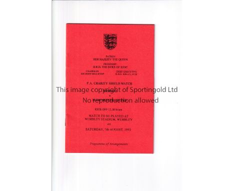 1993 ARSENAL V MANCHESTER UNITED CHARITY SHIELD   VIP programme of arrangements for the Charity Shield 7/8/93.   Good