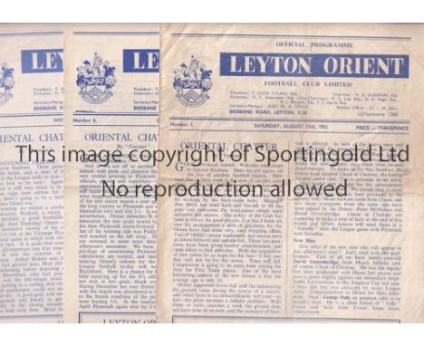 LEYTON ORIENT       Twenty six home programmes for season 1951/2 including 22 X League missing only  Bristol City and FA Cup 