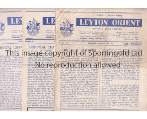 LEYTON ORIENT       Twenty six home programmes for season 1951/2 including 22 X League missing only  Bristol City and FA Cup 