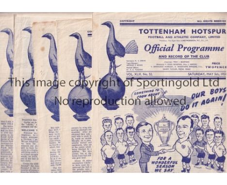 TOTTENHAM HOTSPUR       Eight home programmes for Championship season 1950/1 v Liverpool, scores entered, Chelsea, team chang