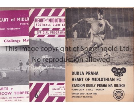 HEART OF MIDLOTHIAN      Twenty five programmes for Friendly, European and Texaco Cup matches including 23 homes and two away