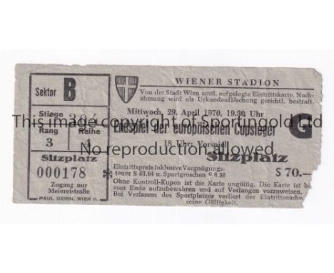 1970 ECWC FINAL / MANCHESTER CITY V GORNIK ZABRZE      Ticket for the match in Vienna 29/4/1970, minor paper loss on the edge