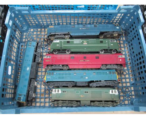 Six "OO" Gauge Outline British Diesel Locomotives by Lima, Mainline, Triang, Hornby, all playworn, untested spares or repair.