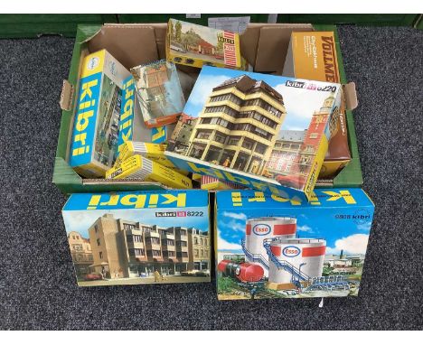 Approximately Twelve HO Scale Plastic Model Lineside Buildings/Accessories Kits by Kibri and other, all unchecked for complet