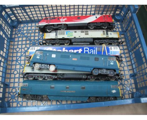 Six "OO" Gauge Outline Diesel and similar Locomotives by Lima, Hornby to include Warship Class D814 'Dragon', all untested, p