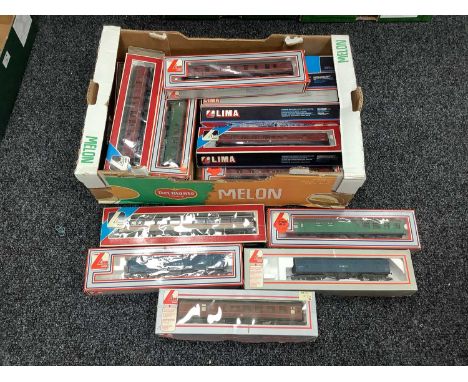 Sixteen Outline British "OO" Gauge Rolling Stock items by Lima, mostly coaches, boxed.