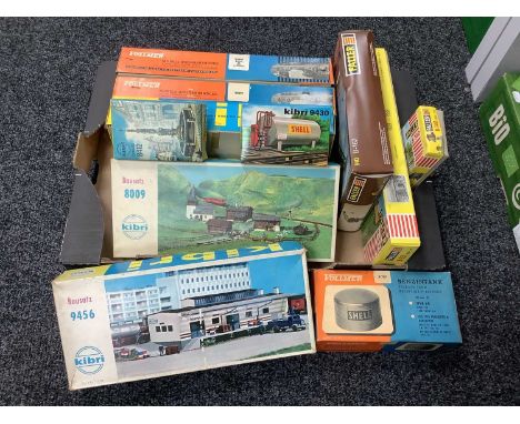 Eleven Outline Continental HO Scale Plastic Model Lineside Buildings and Accessories by Vollmer, Kibri and other, unchecked, 