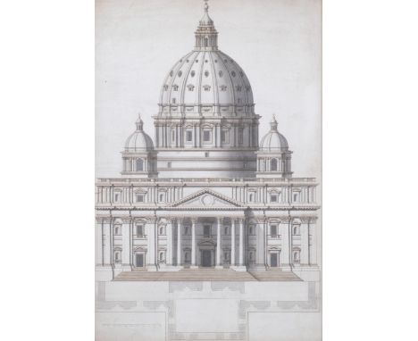 18th century Italian School, view of a facade of St Peter's Rome, pen ink and colour wash, label verso states By or from the 